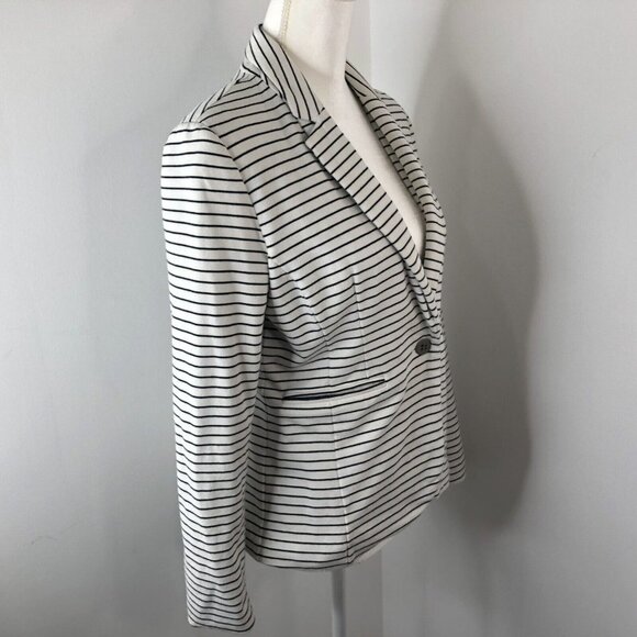 Apt 9 Womens Blazer Jacket Size S Knit White Black Stripe Lined Coastal Preppy - Picture 6 of 10